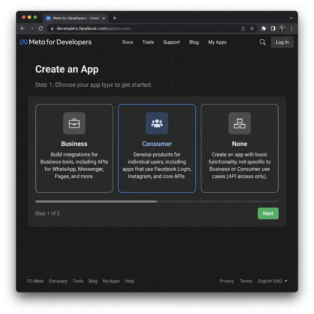 Meta for Developers - Màn hình tạo App
