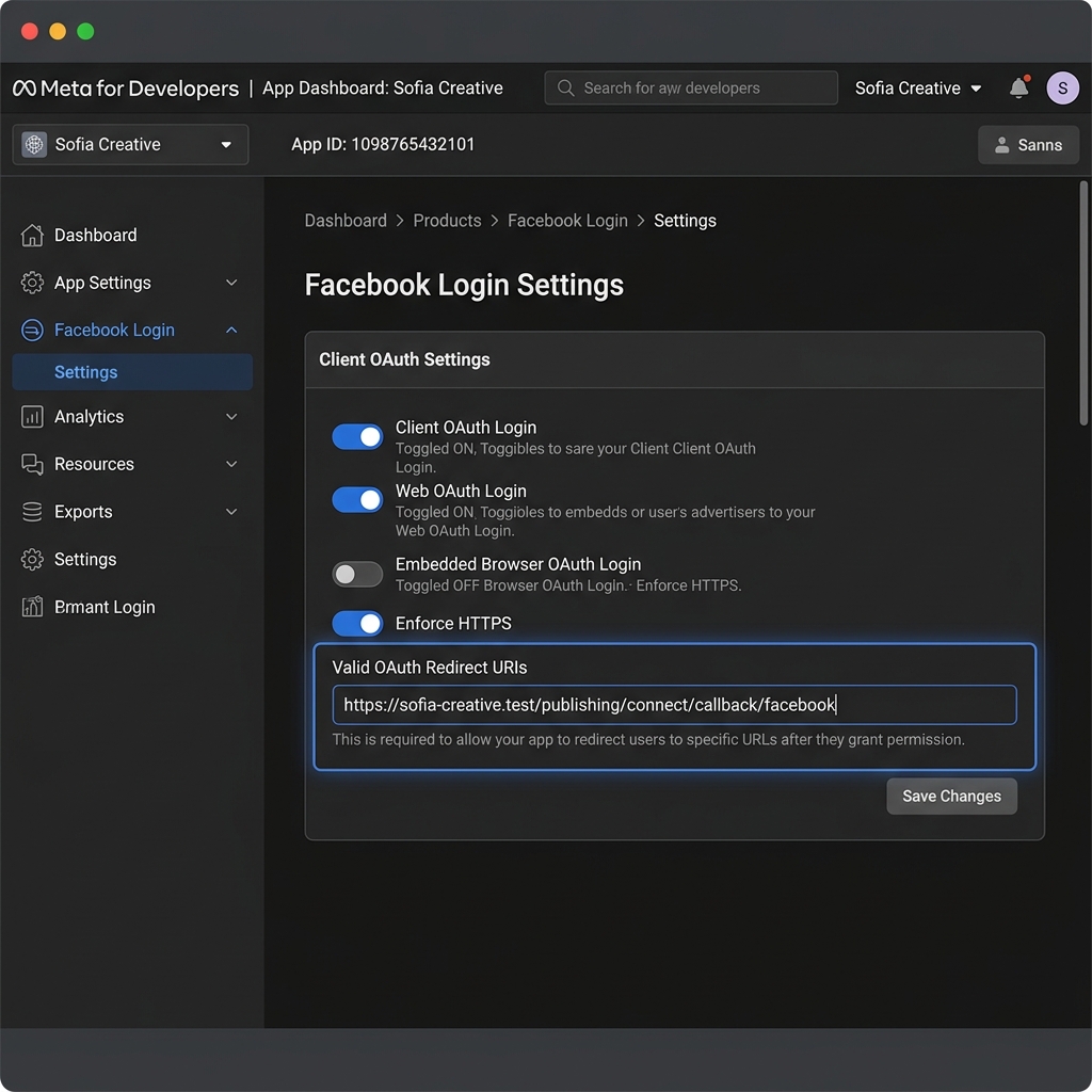 Cấu hình Valid OAuth Redirect URIs